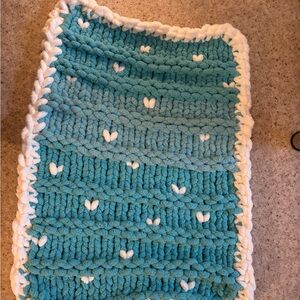 Handmade Blue and White Knitted Baby Blanket